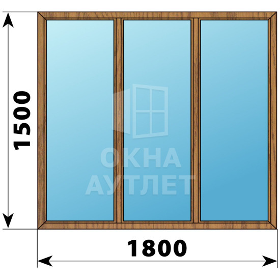 Трехстворчатое окно из лиственницы 1800×1500 Г-Г-Г ОА-36713