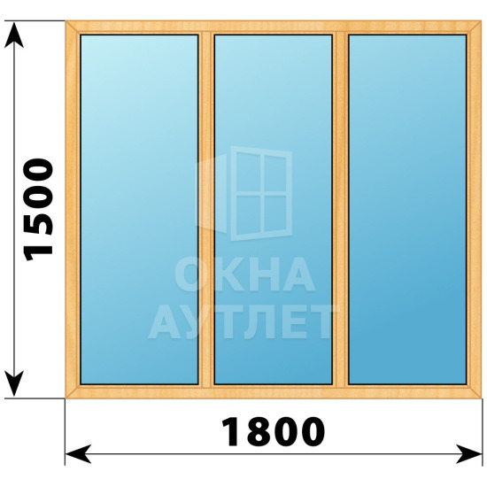 Трехстворчатое окно из сосны 1800×1500 Г-Г-Г ОА-35999