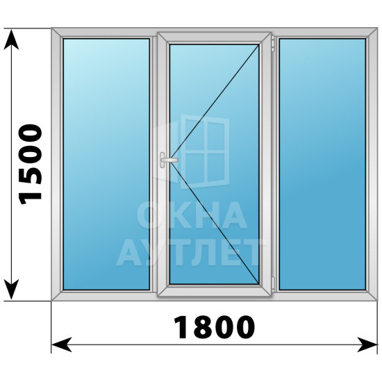 Трехстворчатое дерево-алюминиевое окно 1800×1500 Г-П-Г ОА-37631