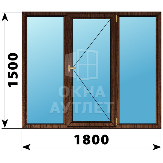 Трехстворчатое окно из дуба 1800×1500 Г-П-Г ОА-37493