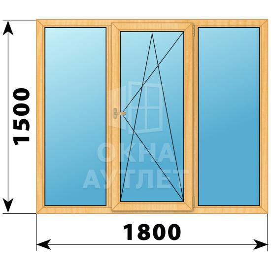 Трехстворчатое окно из сосны 1800×1500 Г-ПО-Г ОА-36470
