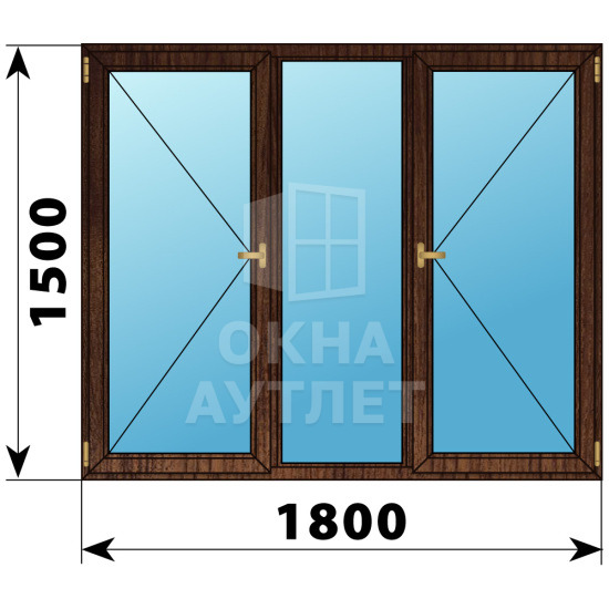 Трехстворчатое окно из дуба 1800×1500 П-Г-П ОА-37622
