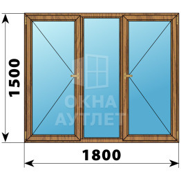 Трехстворчатое окно из лиственницы 1800×1500 П-Г-П ОА-37241
