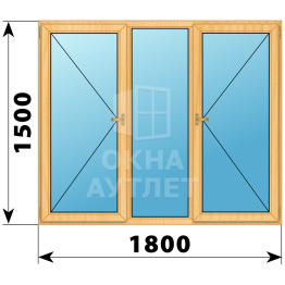 Трехстворчатое окно из сосны 1800×1500 П-Г-П ОА-36602