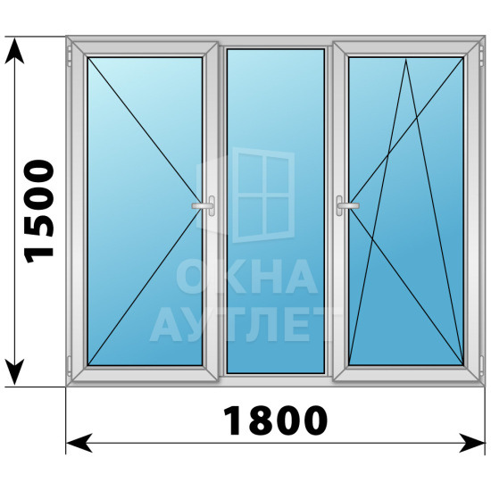 Трехстворчатое дерево-алюминиевое окно 1800×1500 П-Г-ПО ОА-37769