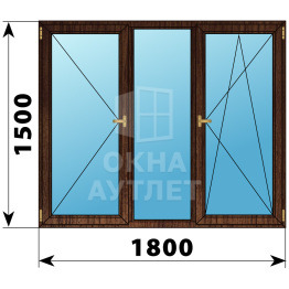 Трехстворчатое окно из дуба 1800×1500 П-Г-ПО ОА-37655