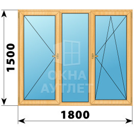 Трехстворчатое окно из сосны 1800×1500 П-Г-ПО ОА-36653