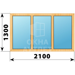 Трехстворчатое окно из сосны 2100×1300 Г-Г-Г ОА-36002