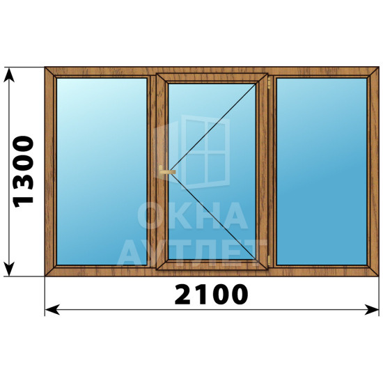 Трехстворчатое окно из лиственницы 2100×1300 Г-П-Г ОА-37067