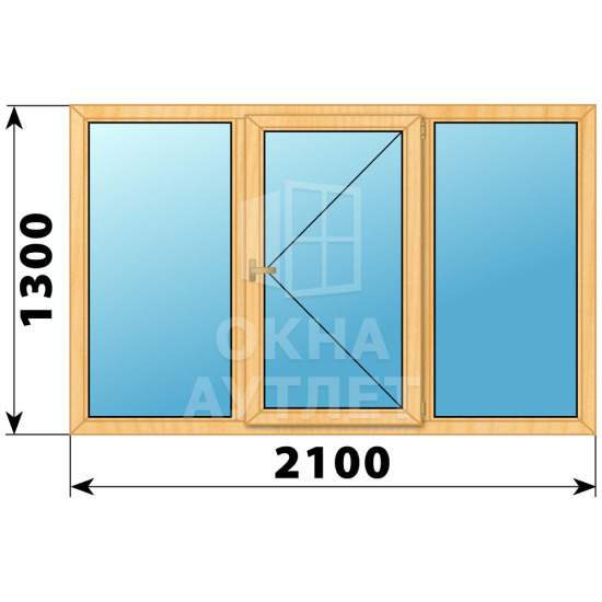 Трехстворчатое окно из сосны 2100×1300 Г-П-Г ОА-36386