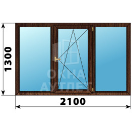 Трехстворчатое окно из дуба 2100×1300 Г-ПО-Г ОА-37523