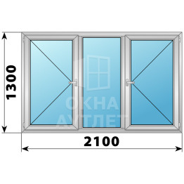 Трехстворчатое дерево-алюминиевое окно 2100×1300 П-Г-П ОА-37718