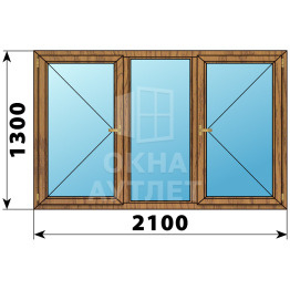 Трехстворчатое окно из лиственницы 2100×1300 П-Г-П ОА-37229