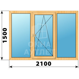 Трехстворчатое окно из сосны 2100×1500 Г-ПО-Г ОА-36704