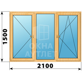 Трехстворчатое окно из сосны 2100×1500 П-Г-ПО ОА-36896