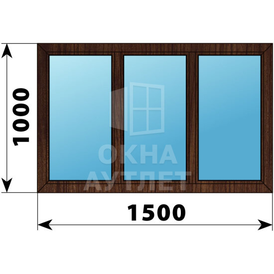 Трехстворчатое окно из дуба 1500×1000 Г-Г-Г ОА-46047