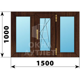Трехстворчатое окно из дуба 1500×1000 Г-ПО-Г ОА-46887