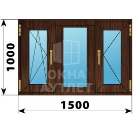 Трехстворчатое окно из дуба 1500×1000 ПO-Г-П ОА-47205
