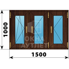 Трехстворчатое окно из дуба 1500×1000 ПO-П-П ОА-47604