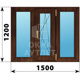 Трехстворчатое окно из дуба 1500×1200 Г-ПО-Г ОА-47208