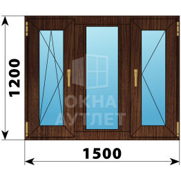 Трехстворчатое окно из дуба 1500×1200 ПO-Г-П ОА-50879