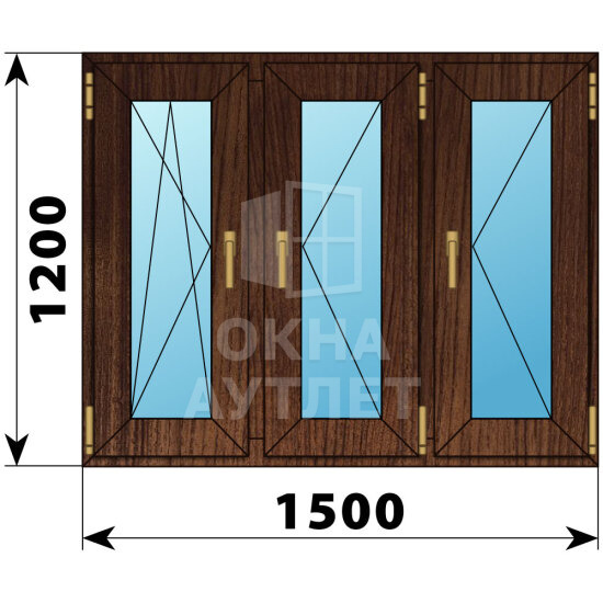 Трехстворчатое окно из дуба 1500×1200 ПO-П-П ОА-48066
