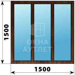 Трехстворчатое окно из дуба 1500×1500 Г-Г-Г ОА-47106