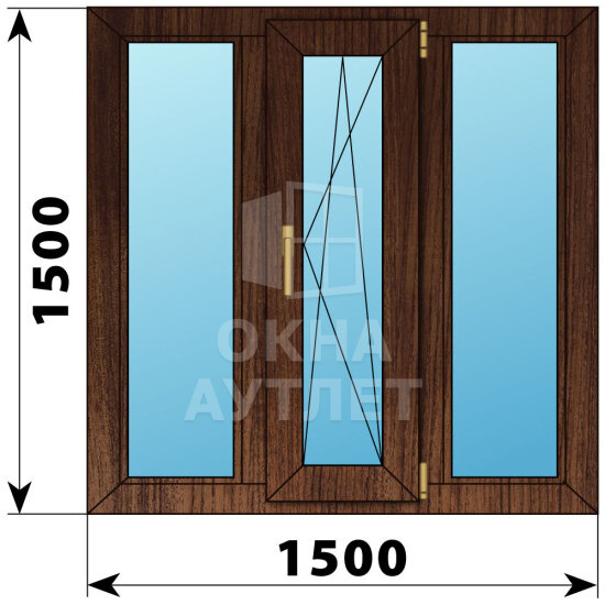 Трехстворчатое окно из дуба 1500×1500 Г-ПО-Г ОА-47634