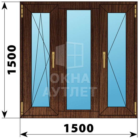 Трехстворчатое окно из дуба 1500×1500 ПO-Г-П ОА-48147