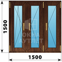 Трехстворчатое окно из дуба 1500×1500 ПO-П-П ОА-48486