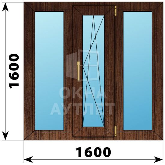 Трехстворчатое окно из дуба 1600×1600 Г-ПО-Г ОА-47811