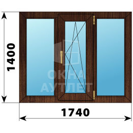 Трехстворчатое окно из дуба 1740×1400 Г-ПО-Г ОА-50882