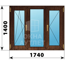 Трехстворчатое окно из дуба 1740×1400 ПO-Г-П ОА-51296