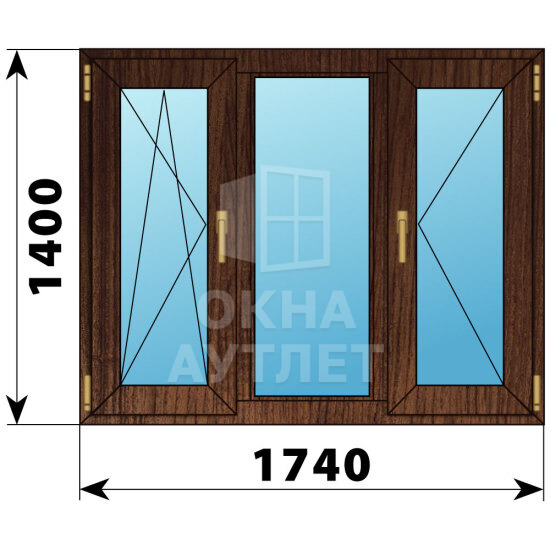 Трехстворчатое окно из дуба 1740×1400 ПO-Г-П ОА-51296