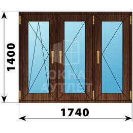 Трехстворчатое окно из дуба 1740×1400 ПO-П-П ОА-48672