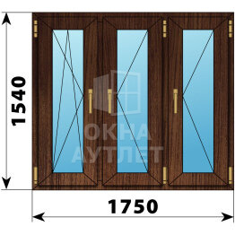 Трехстворчатое окно из дуба 1750×1540 ПO-П-П ОА-48516