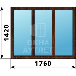 Трехстворчатое окно из дуба 1760×1420 Г-Г-Г ОА-47139