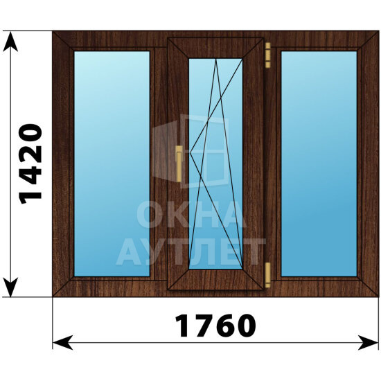 Трехстворчатое окно из дуба 1760×1420 Г-ПО-Г ОА-50894