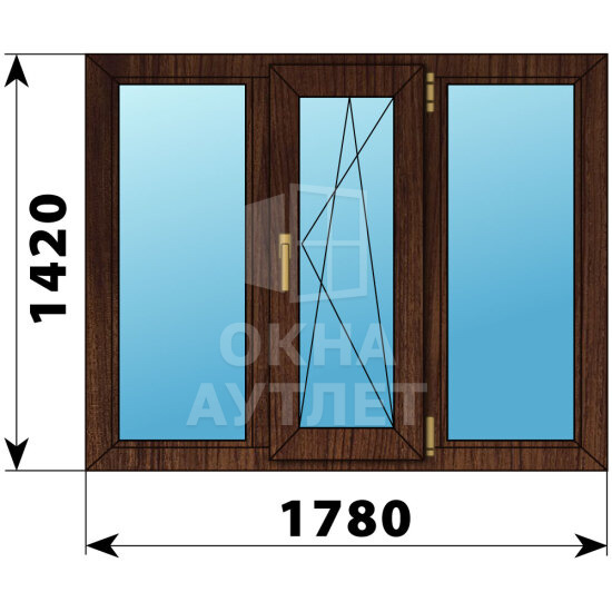 Трехстворчатое окно из дуба 1780×1420 Г-ПО-Г ОА-50918