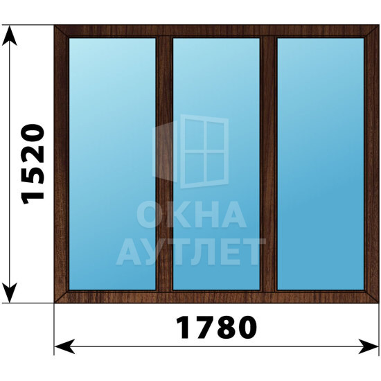 Трехстворчатое окно из дуба 1780×1520 Г-Г-Г ОА-47547