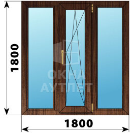 Трехстворчатое окно из дуба 1800×1800 Г-ПО-Г ОА-48189