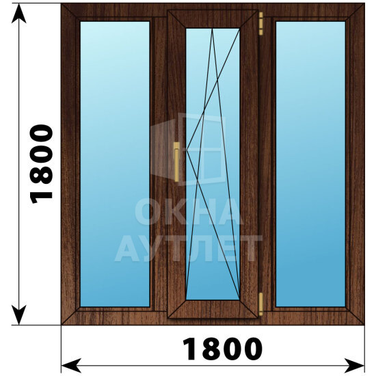 Трехстворчатое окно из дуба 1800×1800 Г-ПО-Г ОА-48189