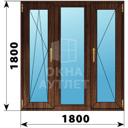 Трехстворчатое окно из дуба 1800×1800 ПO-Г-П ОА-48015