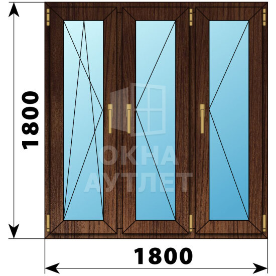 Трехстворчатое окно из дуба 1800×1800 ПO-П-П ОА-48393