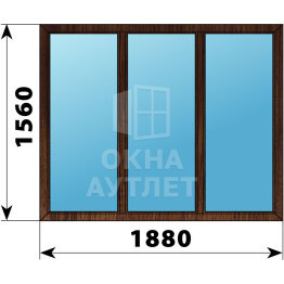 Трехстворчатое окно из дуба 1880×1560 Г-Г-Г ОА-46986