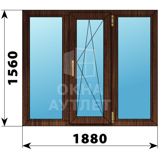 Трехстворчатое окно из дуба 1880×1560 Г-ПО-Г ОА-51101