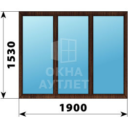Трехстворчатое окно из дуба 1900×1530 Г-Г-Г ОА-50588