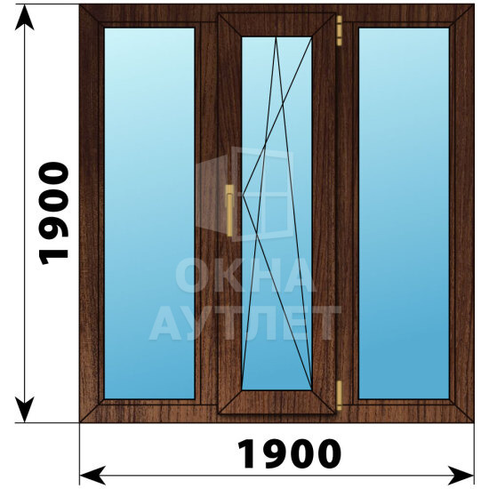 Трехстворчатое окно из дуба 1900×1900 Г-ПО-Г ОА-48366