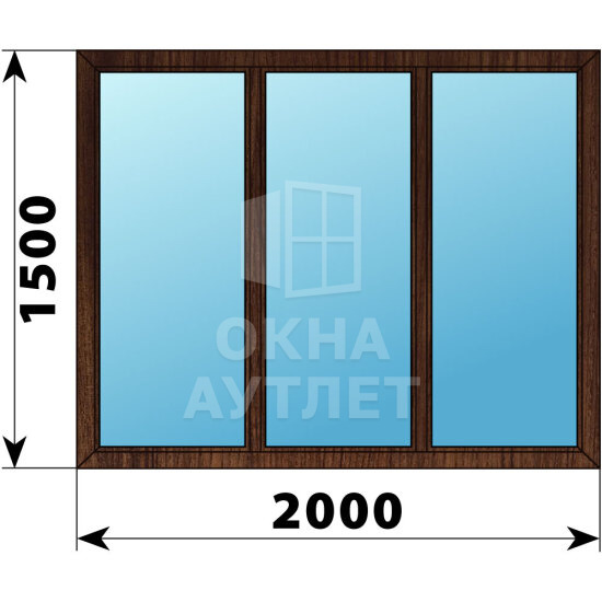 Трехстворчатое окно из дуба 2000×1500 Г-Г-Г ОА-46656