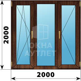 Трехстворчатое окно из дуба 2000×2000 ПO-Г-П ОА-48219
